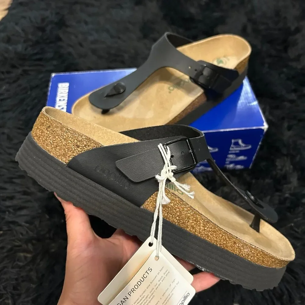 PAPILLIO by Birkenstock Gizeh black platform sandals shoes women’s eur 38 new